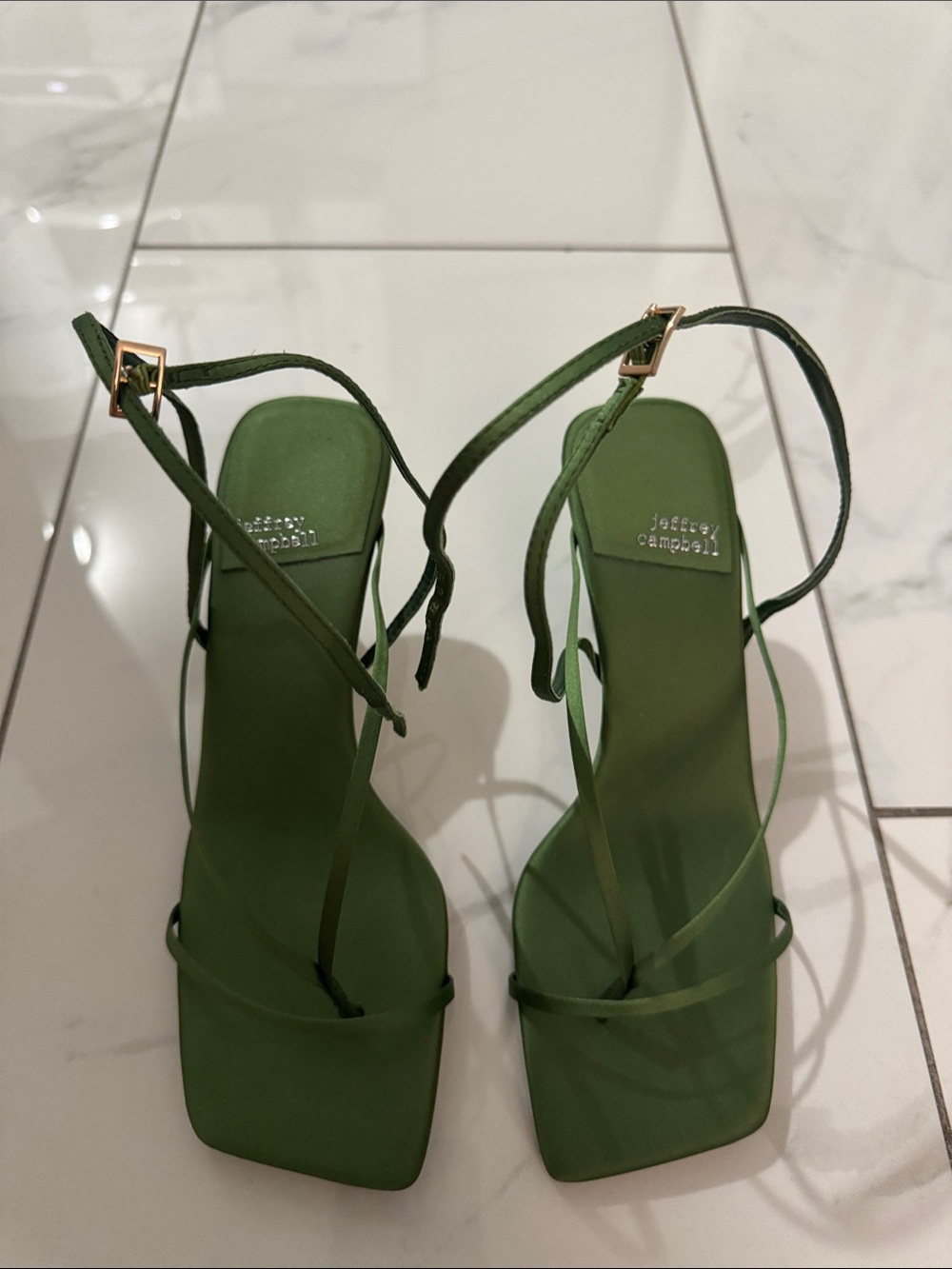 Jeffrey Campbell Olive Green Strappy Square-Toe Heels